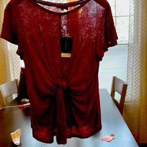 Sheer maroon shorts sleeve T, with tie in